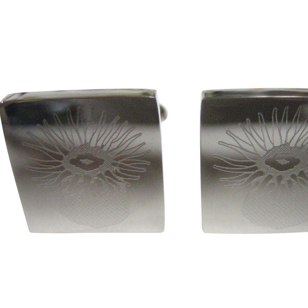 Silver Toned Square Etched Sea Anemone Cufflinks